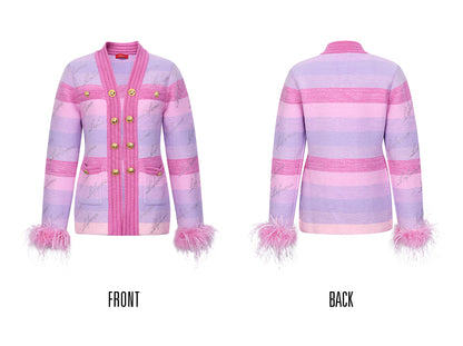 FAME luxury Winter pastel gradient striped diamond embellished-knit cardigan - Fimmia