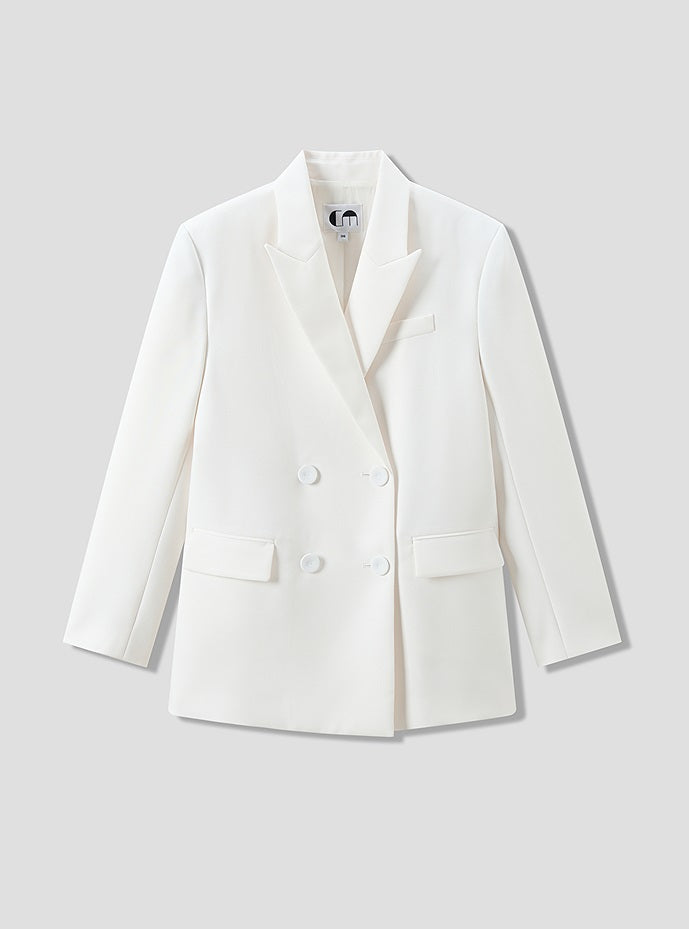 COMME MOI Summer White Double-Breasted Straight Blazer - MATHEW.