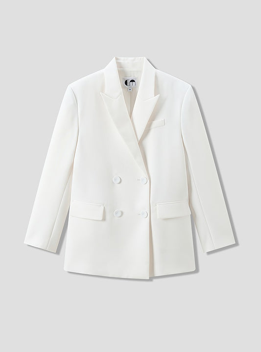 COMME MOI Summer White Double-Breasted Straight Blazer - MATHEW.