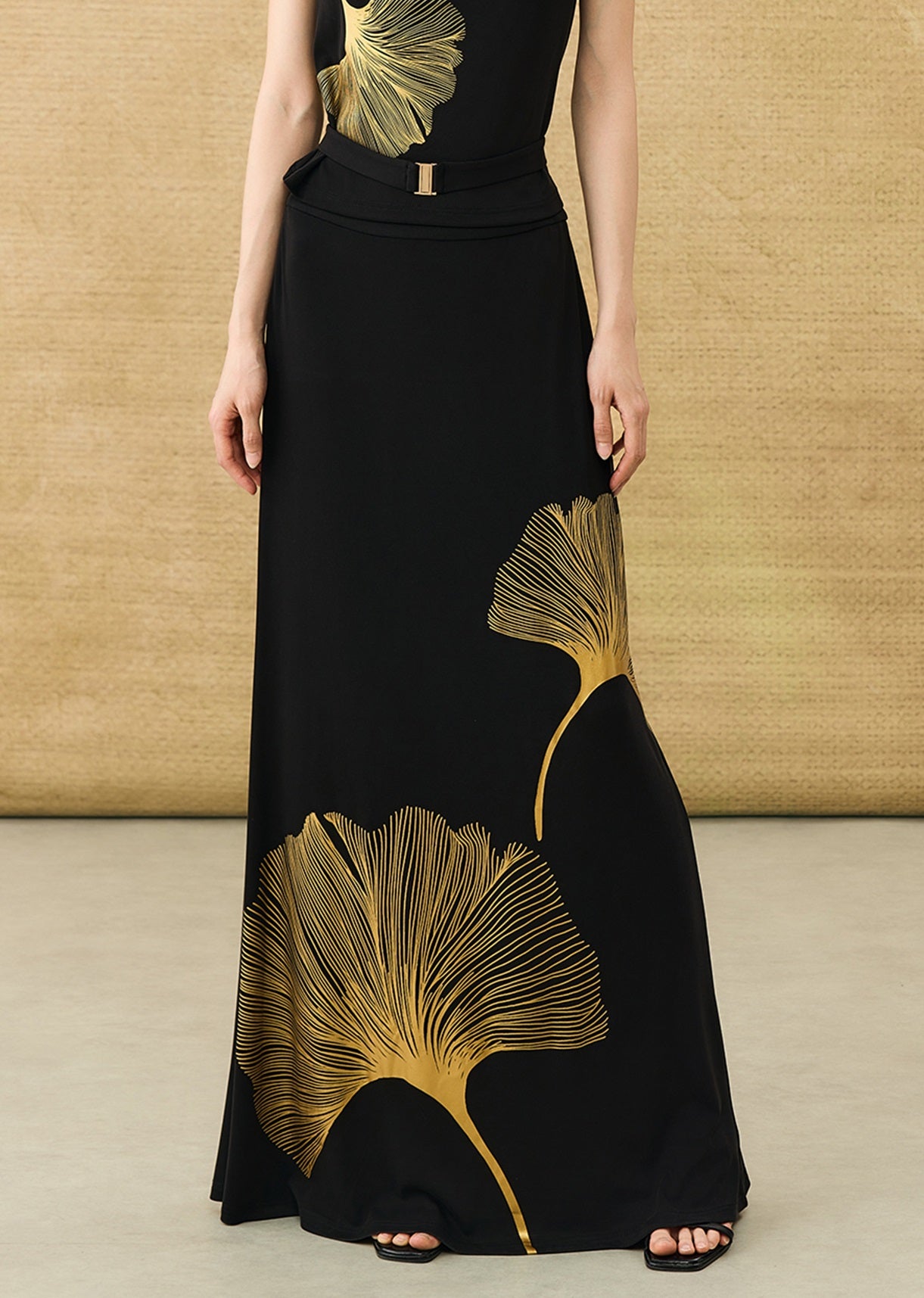 HECO Chinese draped skirt summer fashion ginkgo print skirt set - AFLORAL.