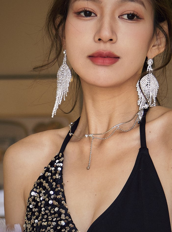 DOLLY High End Full Diamond Tassel Chic Earring-BOMA