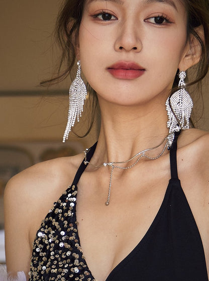 DOLLY High End Full Diamond Tassel Chic Earring-BOMA