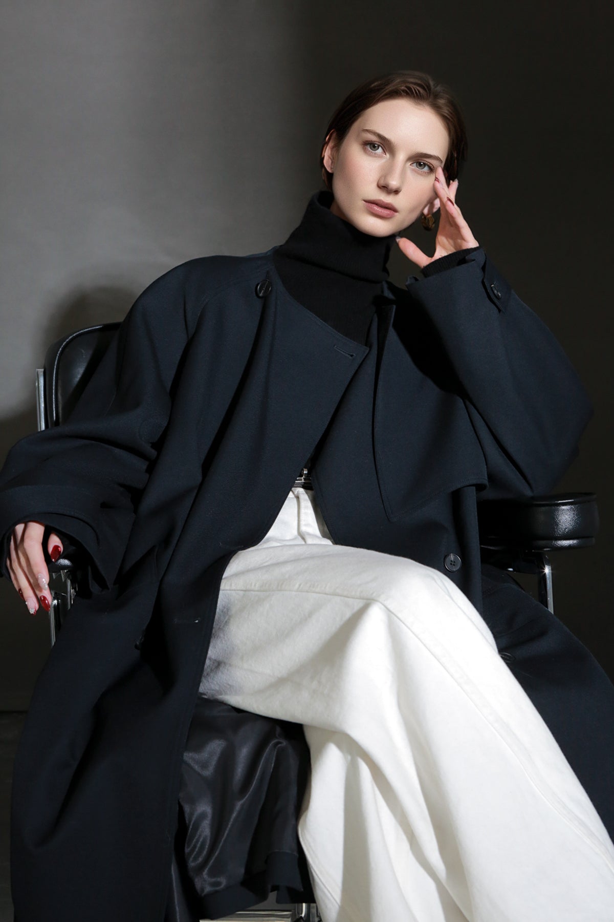 PIAOIN high-end wool relaxed round neck design old money windbreaker jacket -GINA