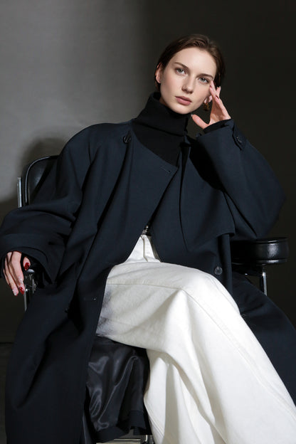 PIAOIN high-end wool relaxed round neck design old money windbreaker jacket -GINA