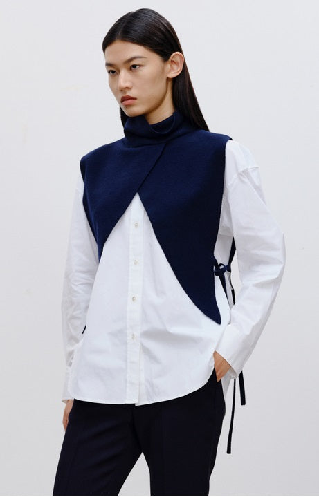 COMME MOI Lu Yan designer new women's casual fashionable wool knitted turtleneck shoulder - FADED.