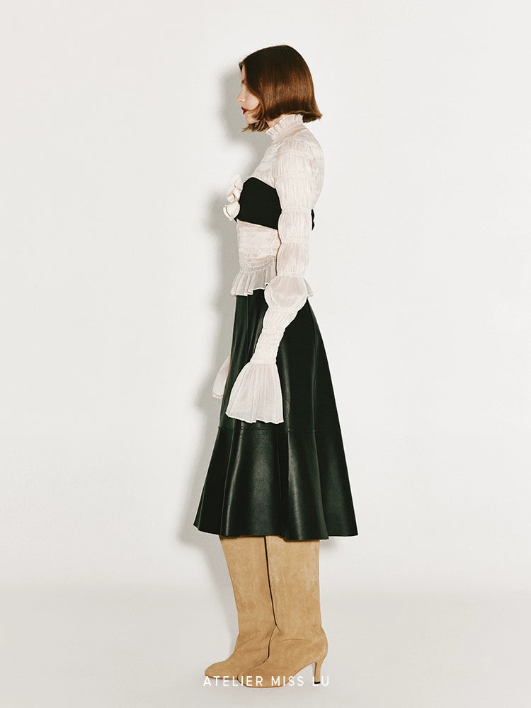 ATELIER MISS LU Pressed Pleated Soft Tulle Stretch Top - DIVINE