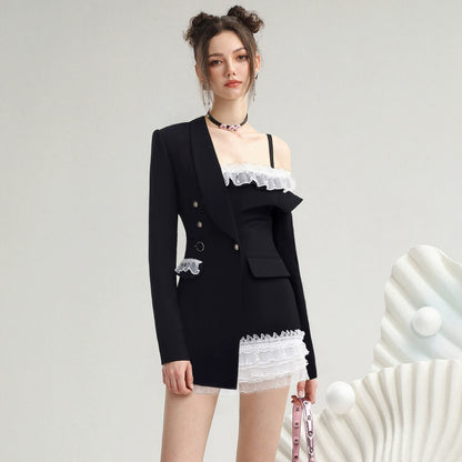 CHECOCRE Stubble Sweet Cool  Design Off-the-Shoulder Fashion Suit Dress - QEEN.