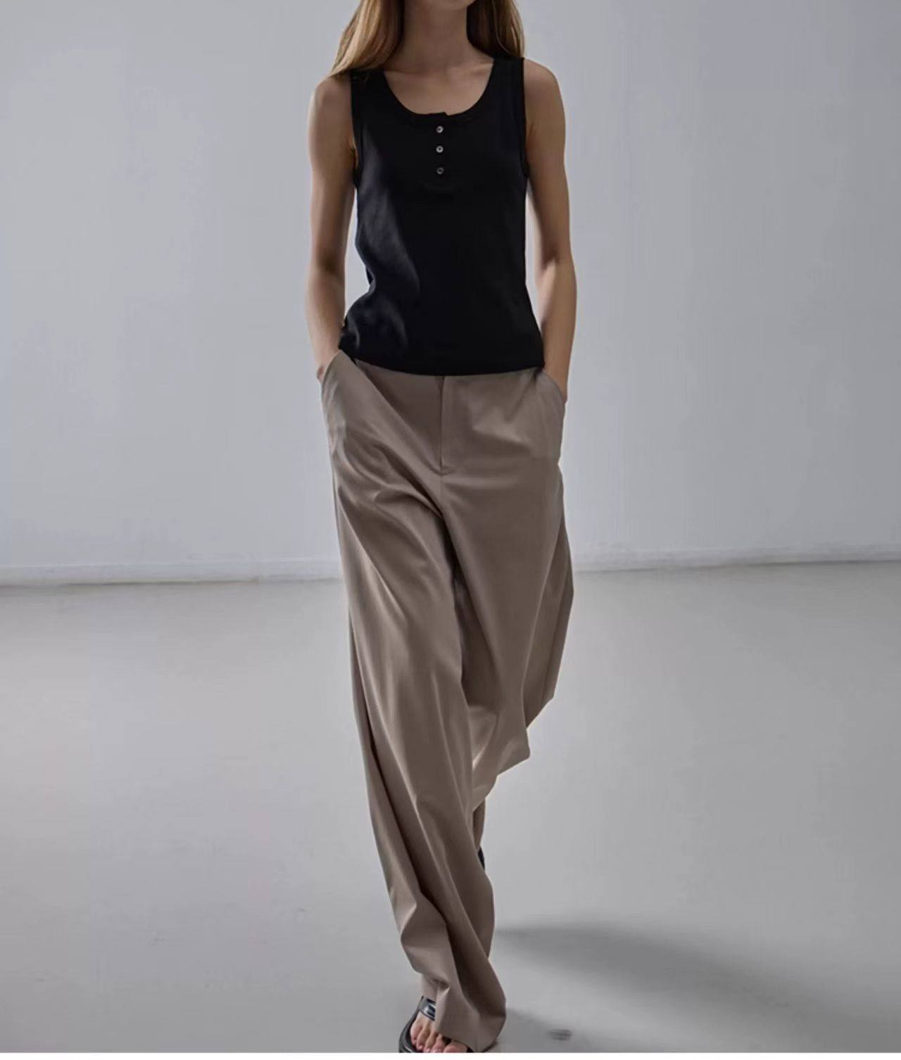 Nothing Written Casual High-waisted Slim Versatile Straight-leg Pants-LIV.