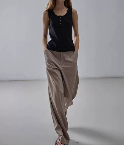 Nothing Written Casual High-waisted Slim Versatile Straight-leg Pants-LIV.