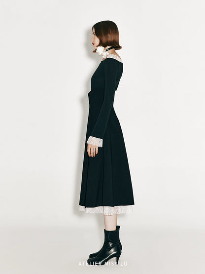 ATELIER MISS LU  Fall/Winter layered lace hem high-waisted umbrella skirt - DIONNE.