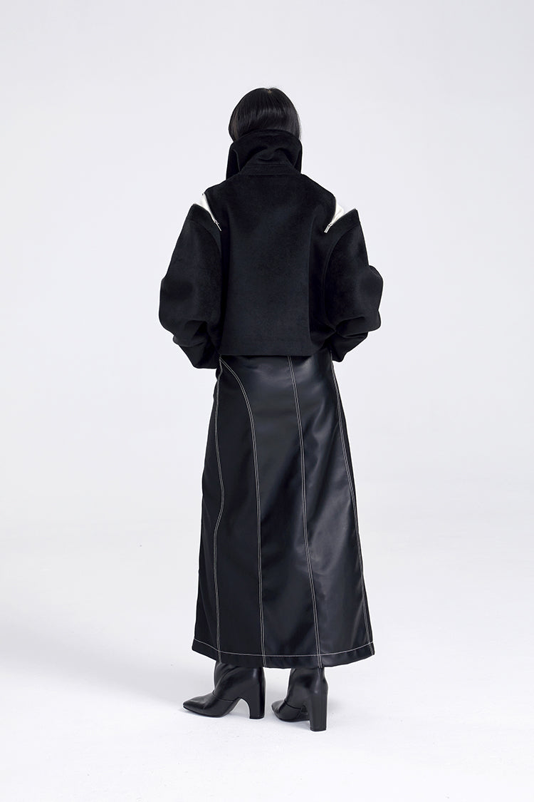 TINY IN women's black shoulder zipper cropped wool jacket- LOU