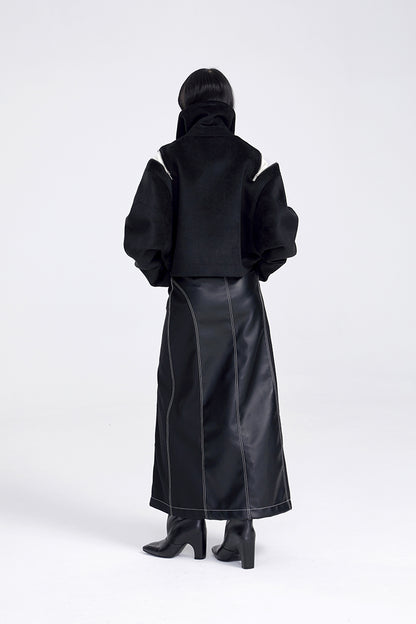 TINY IN women's black shoulder zipper cropped wool jacket- LOU