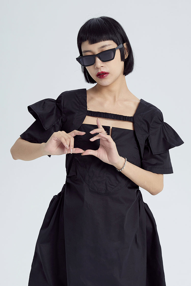 TINY IN double-sleeved vest two-piece women's two wear black Top-LIGHT