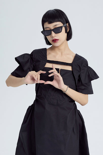 TINY IN double-sleeved vest two-piece women's two wear black Top-LIGHT