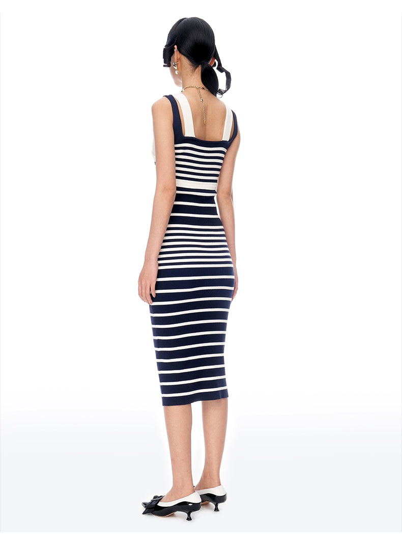 Sexy navy gradient stripe knitted bodycon dress - Afisa