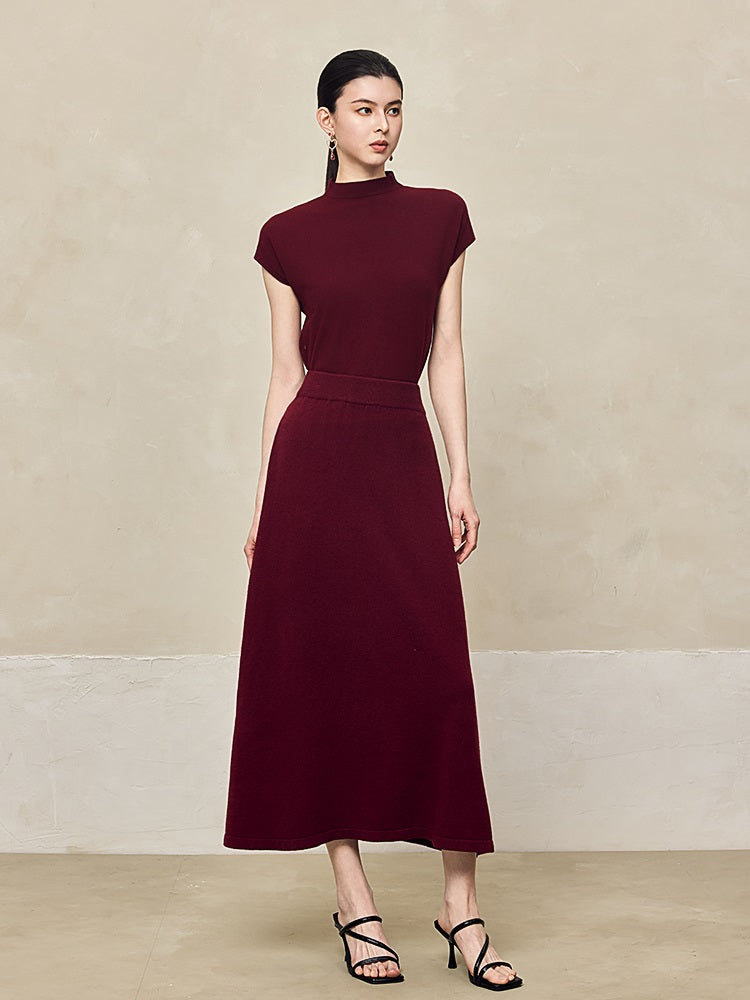 HECO Sleeveless Slim Mock Collar Red Black Gray Knit Top  - THRONE.