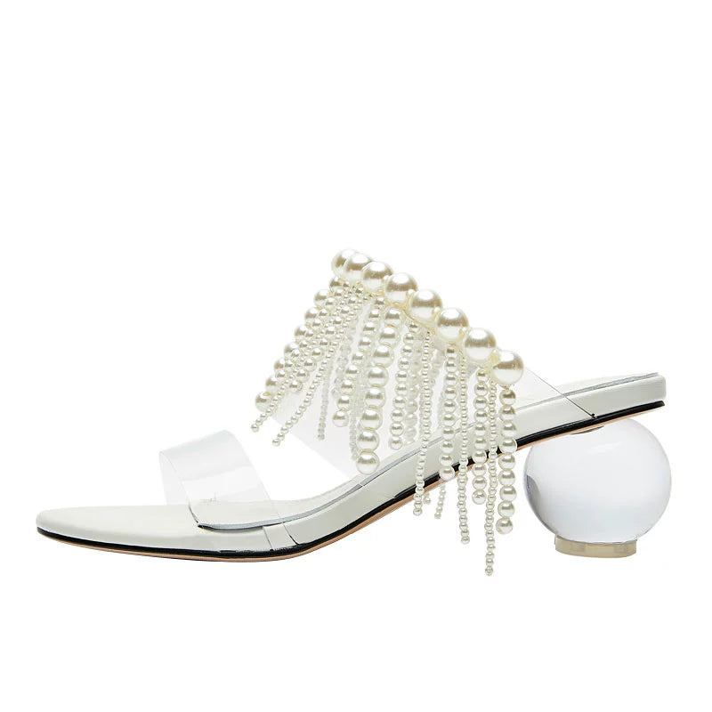 B-FEI pearl heel transparent slippers-KALI.
