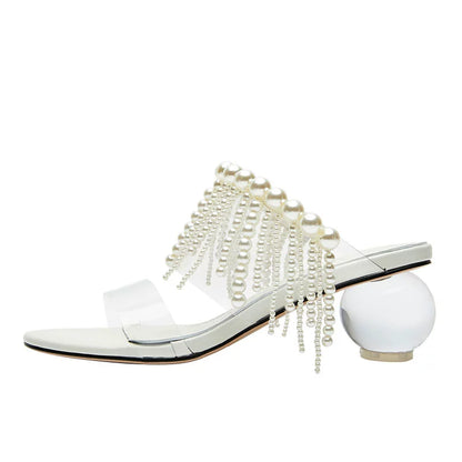 B-FEI pearl heel transparent slippers-KALI.