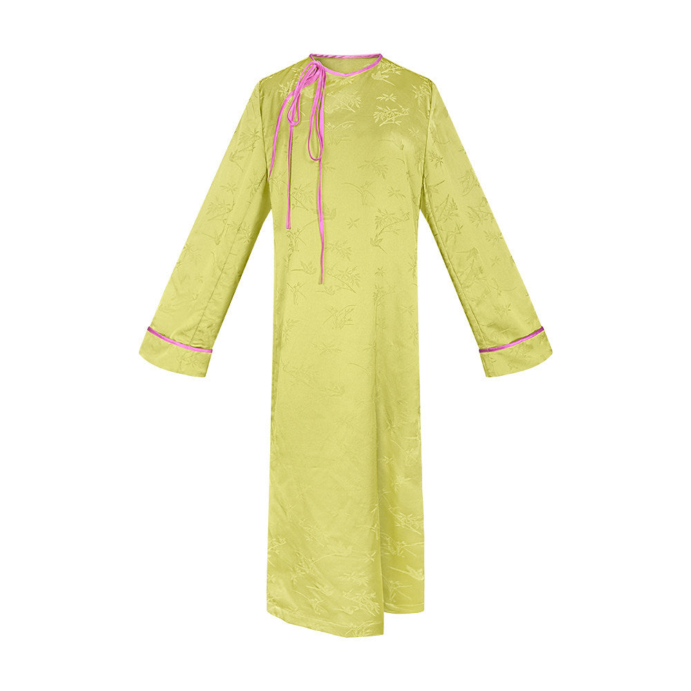 TUYUE Chinese style round neck satin woven side dress- IRIS