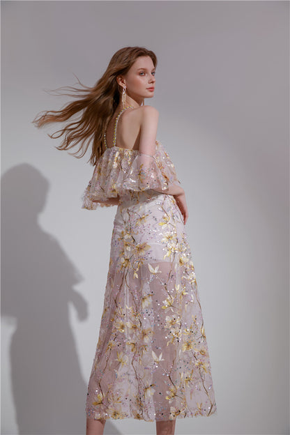 Wardrobes by Chen Elegant wedding guest Halter Sleeveless Lace bridal Dress- Megan