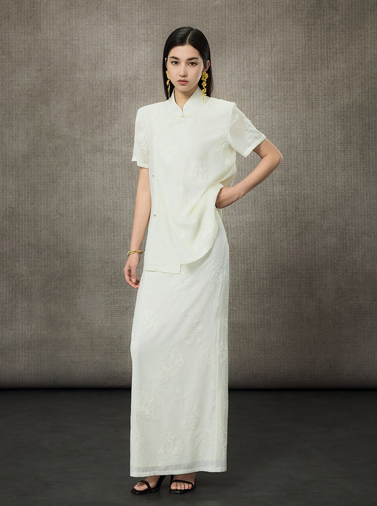HECO Embossed Jacquard Acetate Long Straight Skirt - COUNCIL.