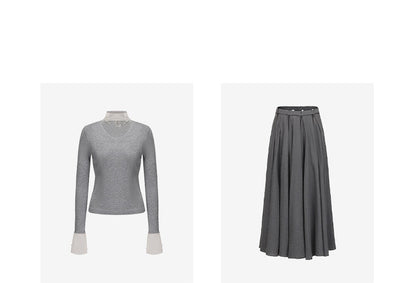 ATELIER MISS LU Fall/Winter pearl-embellished gauze patchwork knitted top - SADE.
