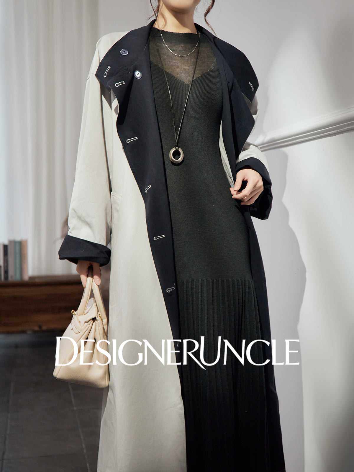 DGU "Ink World" gray long trench coat French loose high-end commuter jacket - Josephina.