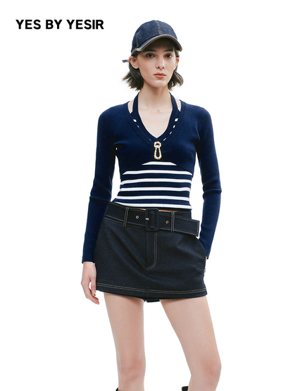 YES BY YESIR fake two-piece striped wool knitted sweater - GRANT.
