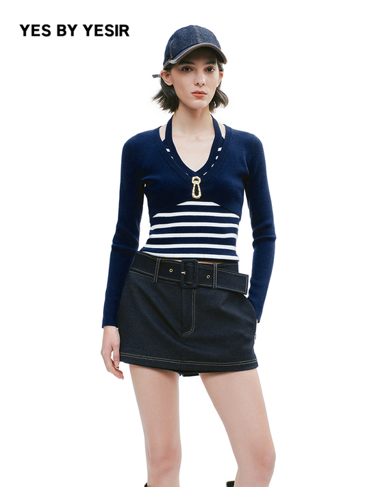 YES BY YESIR fake two-piece striped wool knitted sweater - GRANT.