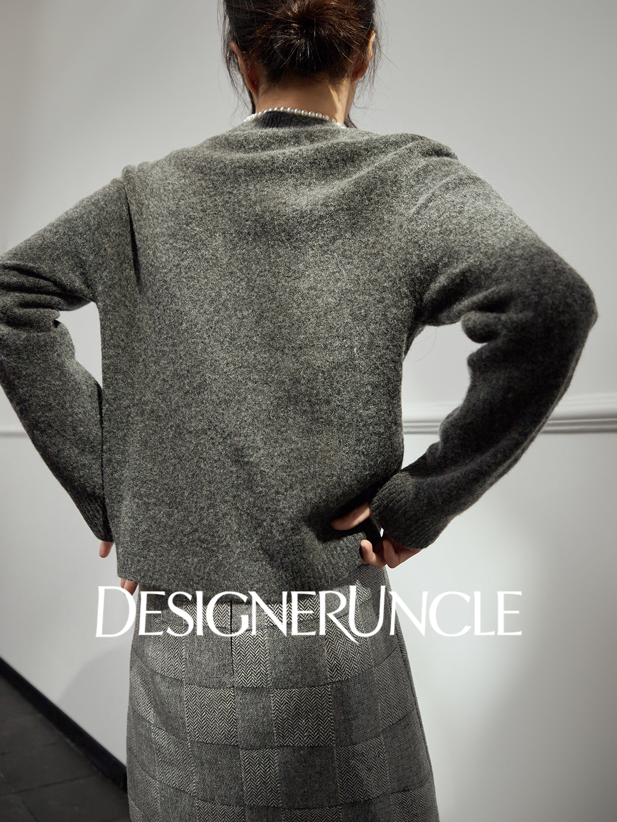 DGU "Flower Rhyme" gray sweater autumn retro loose slimming knitted top - Brianna.