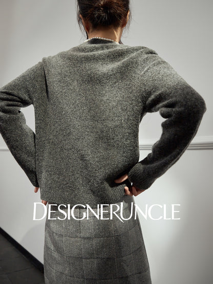 DGU "Flower Rhyme" gray sweater autumn retro loose slimming knitted top - Brianna.