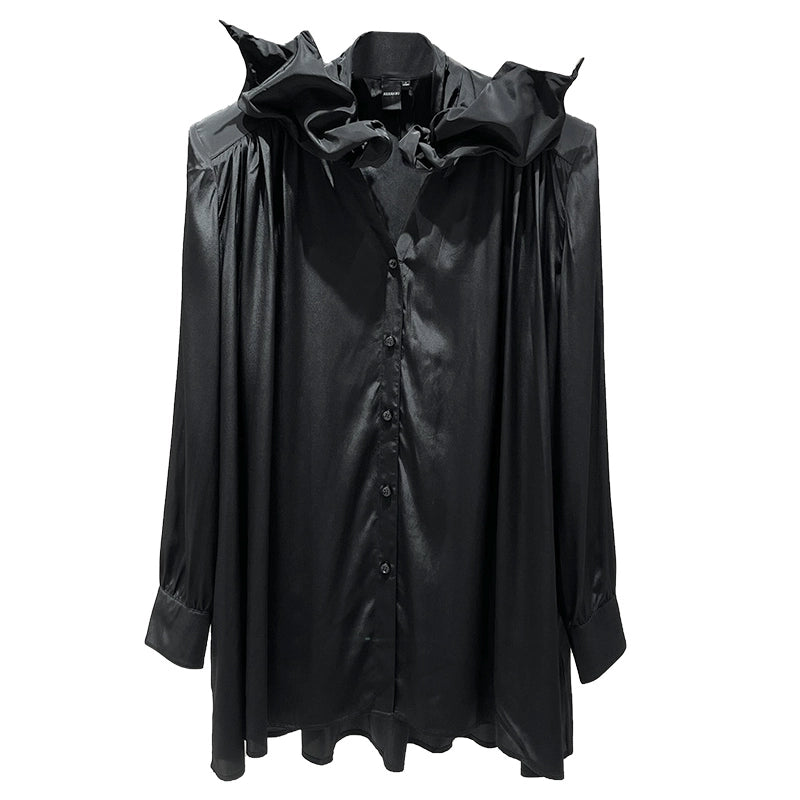 ANNAKIKI  25 summer acetate silk lace-up shirt-JINGENG