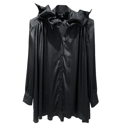 ANNAKIKI  25 summer acetate silk lace-up shirt-JINGENG