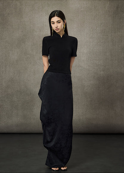 HECO Disc Button Acetate Knit Drop Neck T-Shirt - ROMAN.