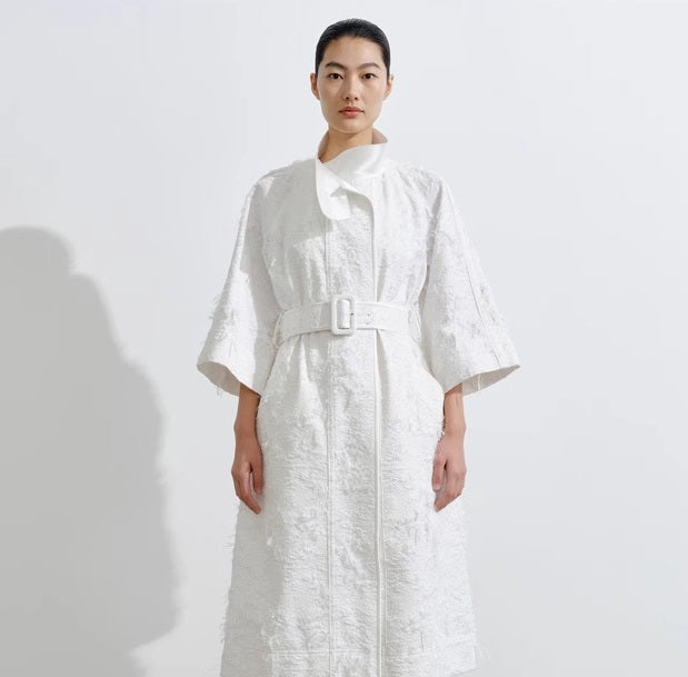 COMME MOI Lv Yan designer spring unique jacquard luxury A-type mid-sleeved trench coat - ARIA.