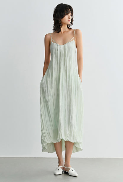 COMME MOI  crinkled lace-up bud midi sleeveless slip dress - PETER.
