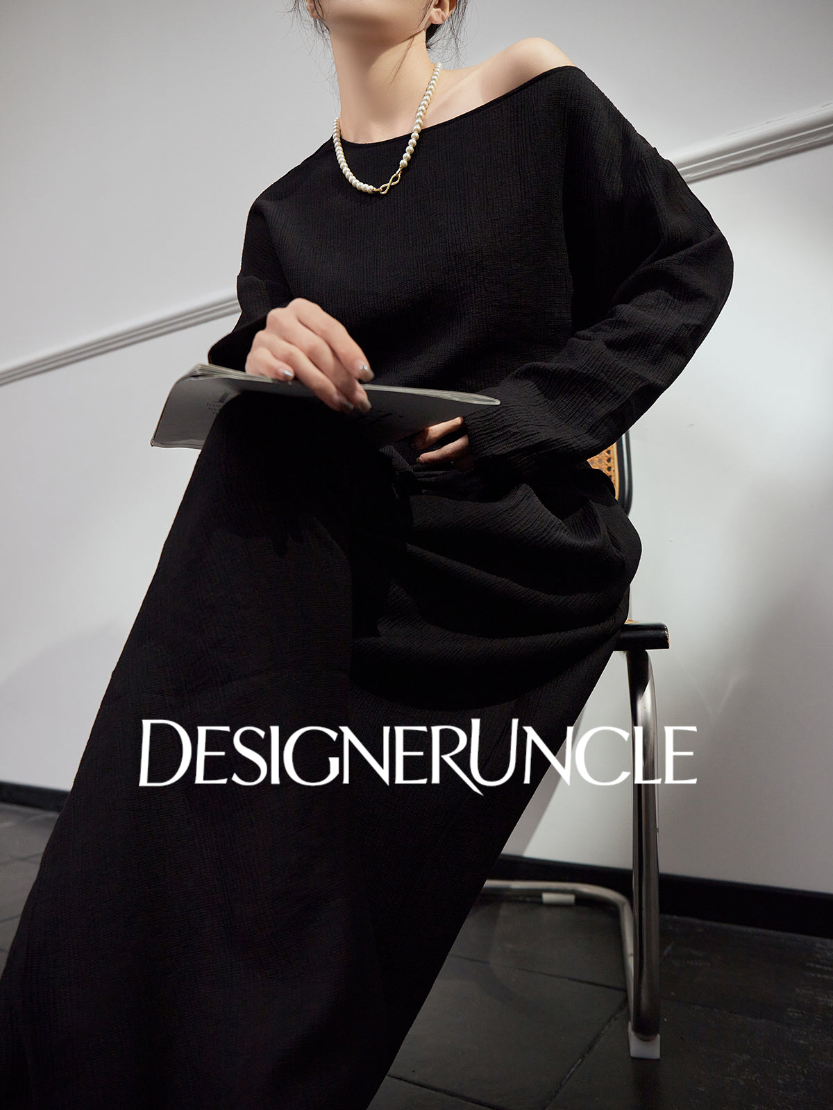 DGU "Night Chanting" black knitted suit women's loose slimming high-end foreign style - COMU.