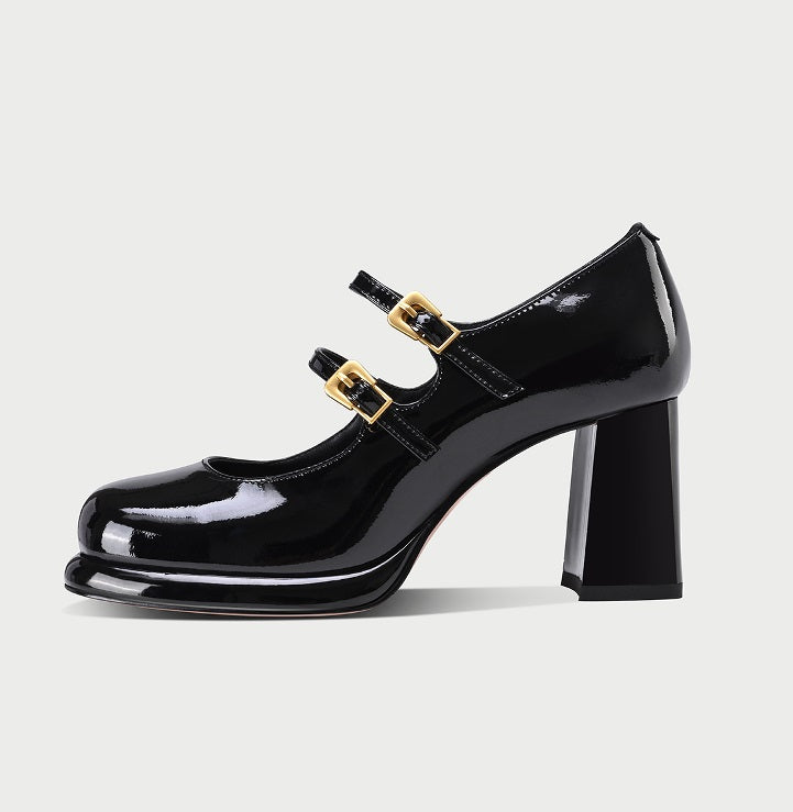 Pjjuu Mary Jane Block Black Platform Summer Shoes - MEET