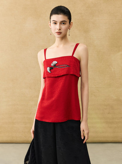 HECO Chinese style calla lily bead embroidered camisole  top - BENE.
