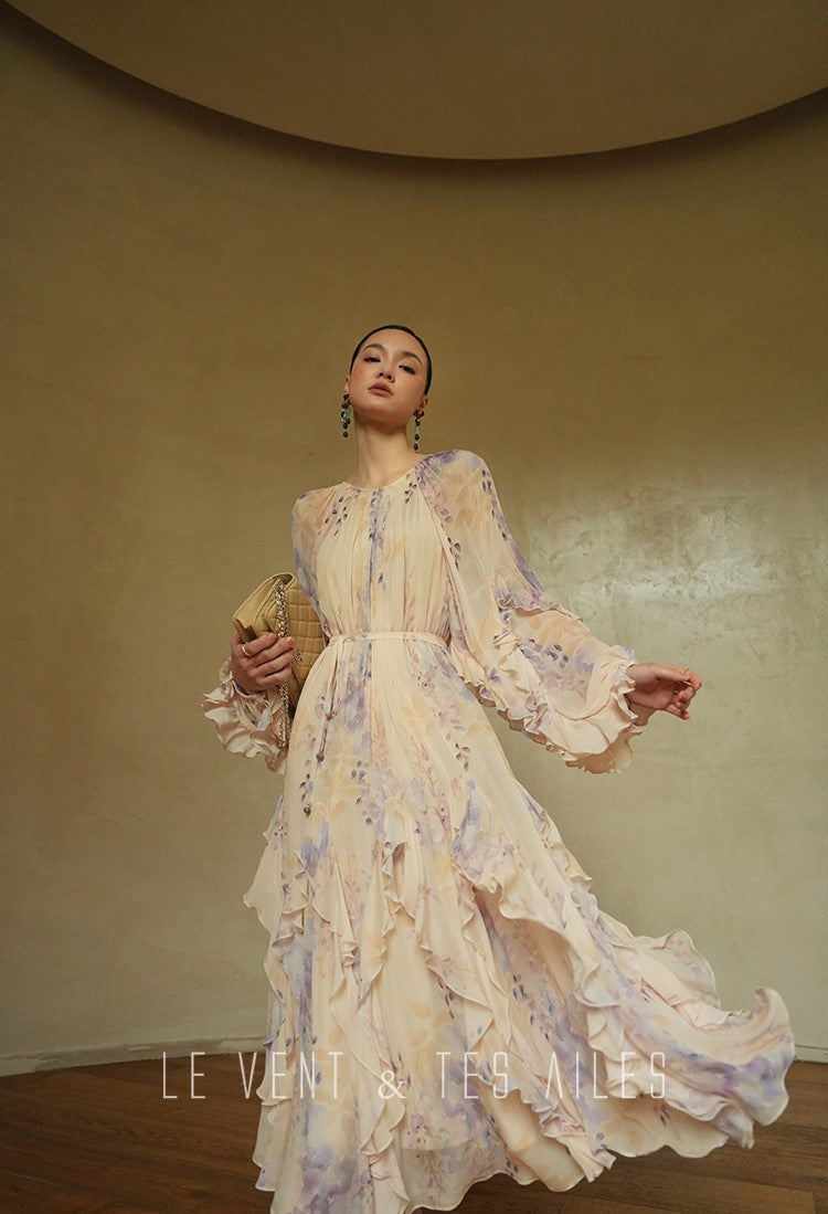 LE VENT&TES AILES floral print silk resort summer vacation maxi dress-GWEN