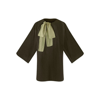TUYUE Diagonal Buckle Ribbon Cropped Sleeve Top - KATARA.