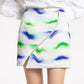 blue green High-end limited edition Multi-colored zipperd decorated printed High Waist A-Line short Skirt