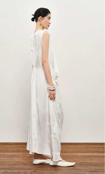 ZHUCHONGYUN White Dark Texture Pleated Sleeveless Dress-KATAKURI.