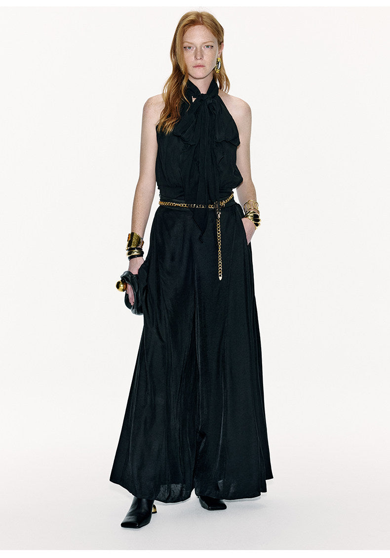 ATELIER MISS LU Long Streamer Design Mulberry Silk Shaved Shoulder Top - MALIKA