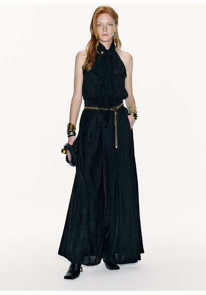 ATELIER MISS LU Long Streamer Design Mulberry Silk Shaved Shoulder Top - MALIKA