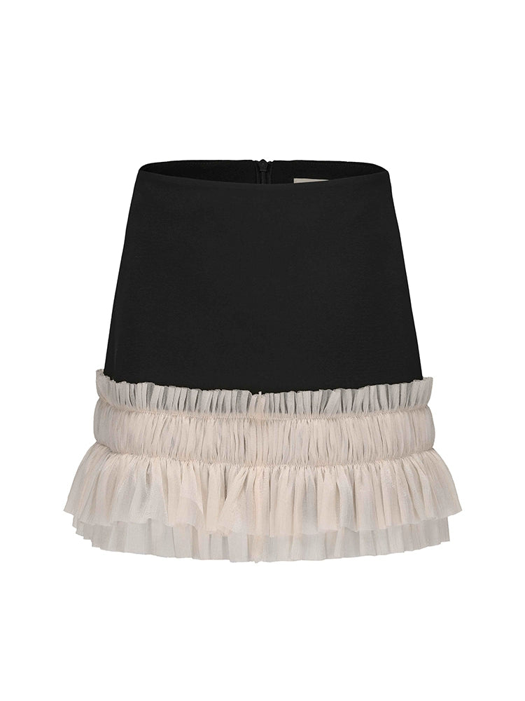 ATELIER MISS LU multi-layer soft tulle stitching shape small A-line skirt - ELIN.