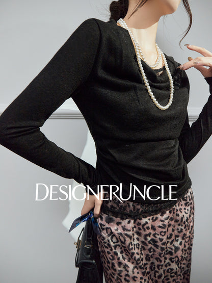 DGU |Black Sexy Lace Splicing Light Luxury Temperament Knitted Top - Brian.
