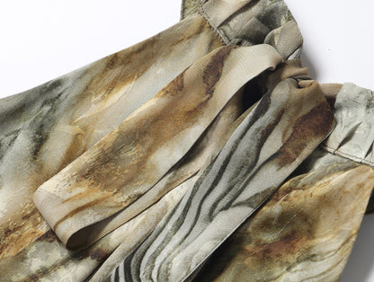 WANGXO | Satin Jacquard Beaded Tassel Halterneck Dress -LUMI.