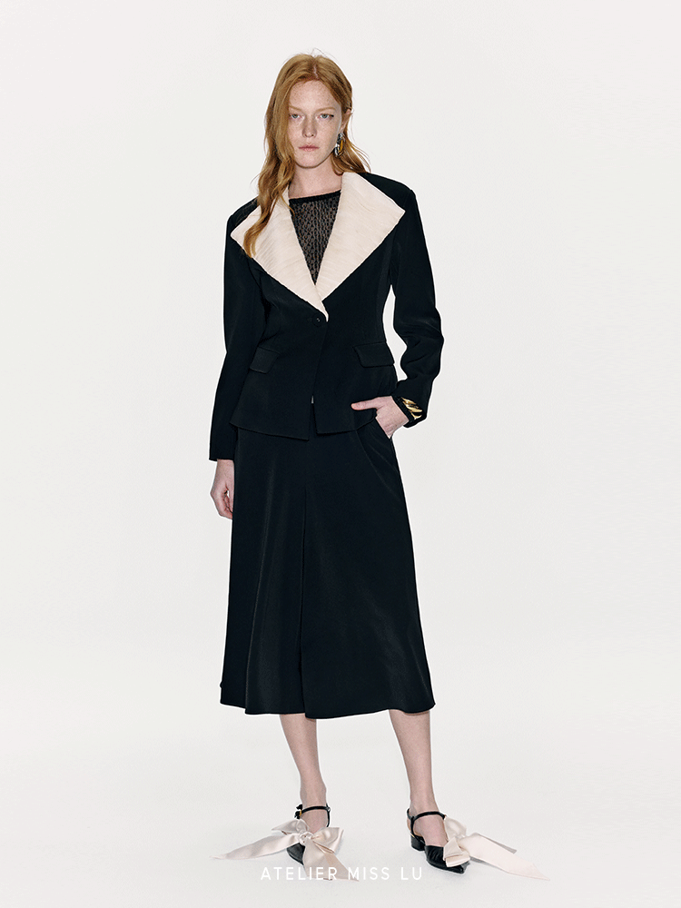 ATELIER MISS LU Spring/Summer Textured Soft Tulle Waist Blazer - DOMINION