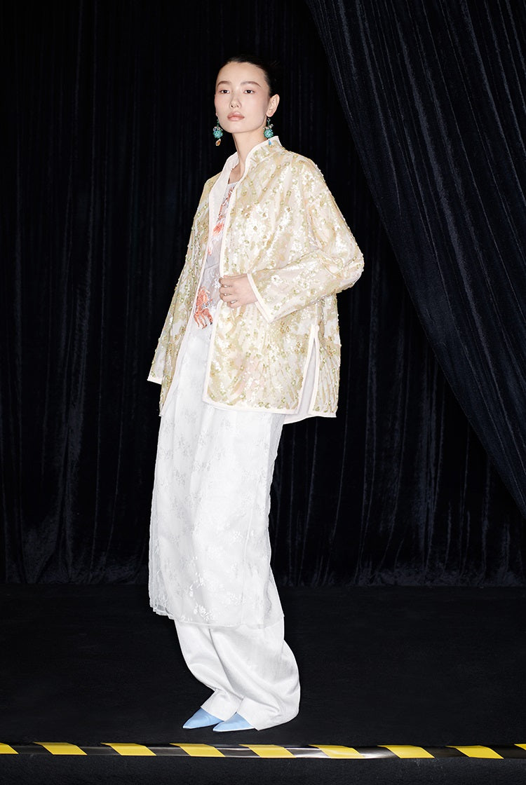 M essential Mackay designer Jinghui embroidered stand-up collar loose jacket - JACKIE.